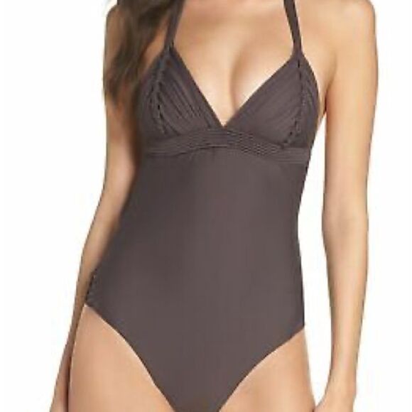 Pilyq Other - Pilyq Island Embroidered Halter One Piece in Coco